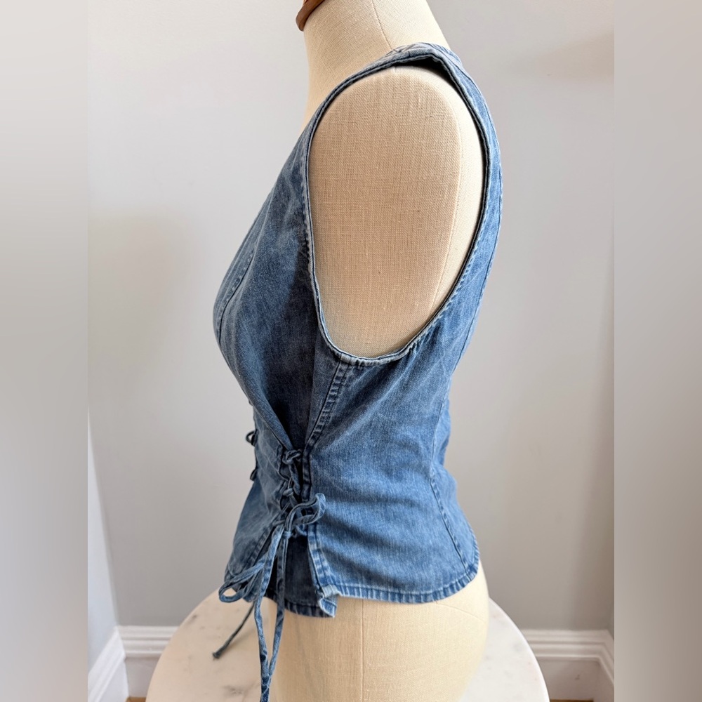 Free People Blue Denim Lace-Up Vest - Picture 3 of 4